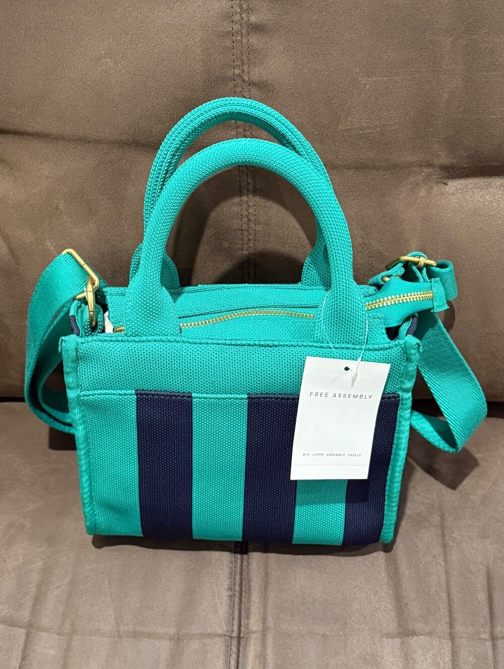 Free Assembly Teal and Navy Striped Canvas Tote Bag